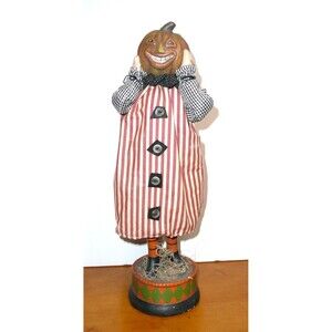 Halloween Pumpkin Head Privative Folk Art Figure in Fabric Dress CJF Design 16"